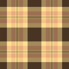 Classic plaid pattern in warm brown and beige tones. Seamless texture, ideal for textile design, backgrounds, or digital art projects needing a rustic, cozy feel.