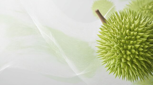 Close-up of a durian fruit on sheer fabric