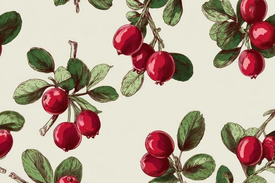 Red berries and leaves repeat pattern