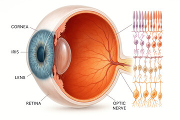 Anatomical Diagram of the Human Eye and Retinal Cells