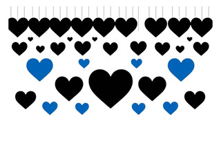 Modern Vector Silhouette Pattern Featuring Stylish Black and Blue Hearts, Designed with a Transparent Background for Contemporary Projects.