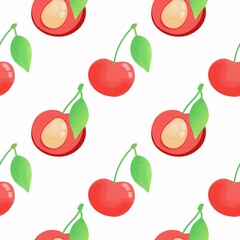 cherry, fruit, illustration, red, juicy, food, ripe, freshness, leaf, nature, berry, summer, watercolor, watercolor painting, organic, sweet, ribbon, cut out, bow, elegant, wet, bright, healthy eating