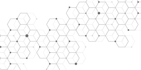 Molecular structure abstract tech background. Geometric white background. Vector banner design with hexagons. Science network pattern, connecting lines and dots Medical background, Vector illustration