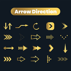 Flat vector arrow golden icons collection