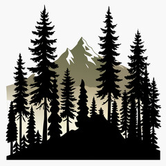 Fototapeta premium Mountain Forest Silhouette Vector