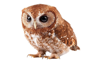 An Exquisite Portrait of a Charming Owl, Showcasing its Unique Feathers and Expressive Eyes Against a Simplistic Black Background for a Striking Visual Appeal on transparent background