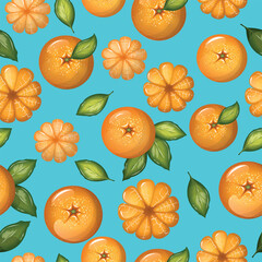Seamless pattern with leaves and citrus fruits