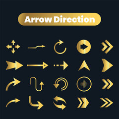 Flat vector arrow golden icons collection