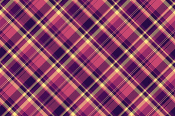 Autumn plaid tartan vector, performance check texture fabric. Popular seamless background textile pattern in pink and red colors.