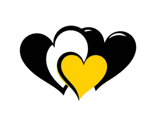 Modern New Vector Silhouette Style Design featuring Black and Yellow Hearts, Perfect for Contemporary Romance and Digital Media Projects.
