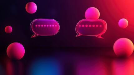 Neumorphic chat interface with vibrant speech bubbles and colorful background setting