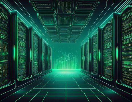 minimalist poster for system administrator day with digital server and glowing green code