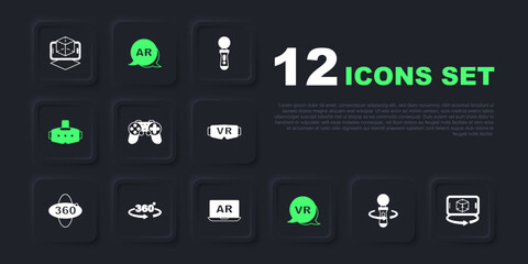 Set VR controller game, 3d modeling, Gamepad, Virtual reality, glasses, 360 degree view, Augmented AR and icon. Vector