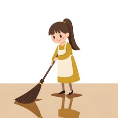 girl sweeping the floor