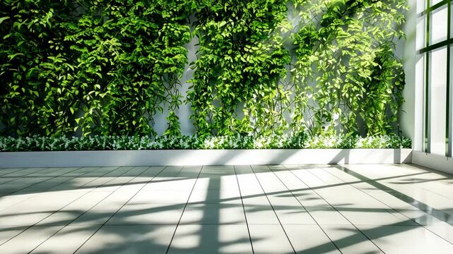 Spacious area filled with vibrant green plants and sunlight, creating a refreshing atmosphere suitable for relaxation or gatherings