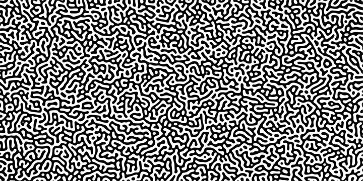 Turing reaction diffusion monochrome seamless pattern with chaotic motion .Linear design with biological shapes. Organic lines in memphis. abstract turing organic wallpaper background .	