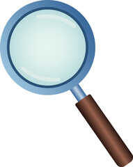 Magnifying glass search tool displays blue frame and brown handle 