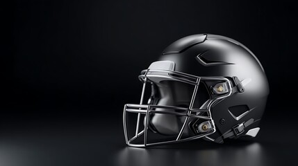 Naklejka premium Black American Football Helmet with Silver Facemask on Dark Background