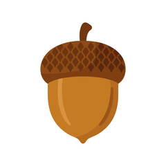 Simple acorn icon vector graphic. Brown oak nut with a textured cap, flat design style illustration isolated on white for autumn and nature concepts.