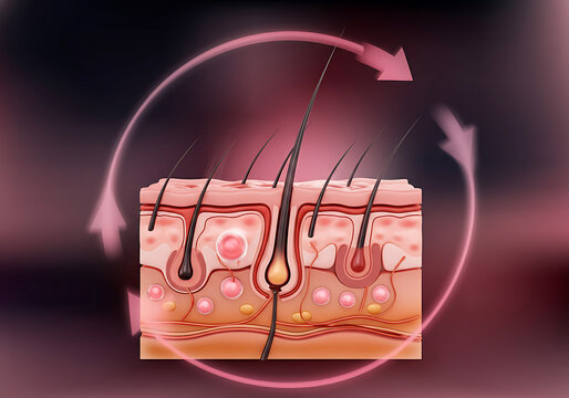 Skin and Hair Growth Cycle Illustration Promoting Healthy Hair Follicles and Scalp Health for Better Hair Growth Results