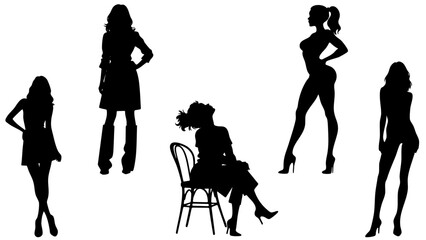 Fashionable Lady Silhouettes in Poses