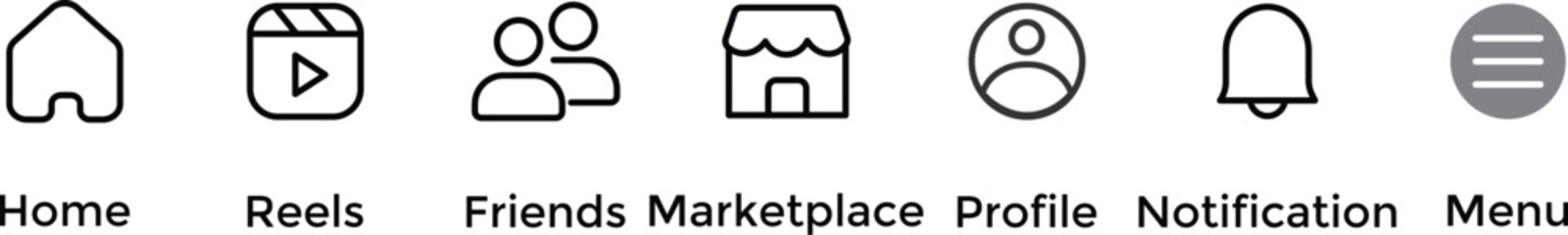 Facebook App Interface Icons Set. Facebook App Interface on transparent background. Popular Facebook Social media icons editorial vector.
