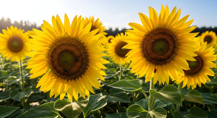 Fototapeta premium Bright Sunflowers in Full Bloom, Capturing the Vibrancy and Cheerful Nature of the Flower in Nature