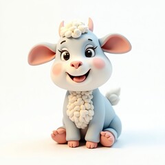 A cute cartoon goat with a happy expression