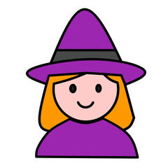 Witch Character Icon with Hat and Cloak for Halloween Design