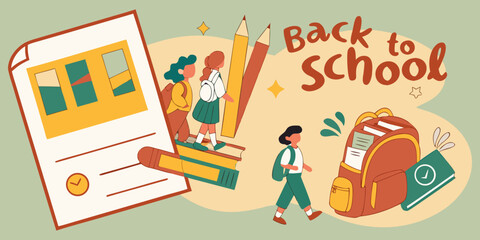 This image appears to be a back-to-school themed collage, likely used as a decorative or promotional graphic. It features