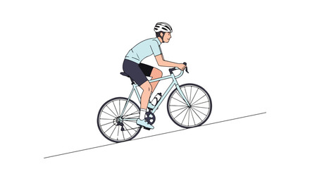 Fototapeta premium Cyclist conquering incline: Solo rider pedaling uphill on road bike with helmet and athletic gear, vector illustration, minimal style