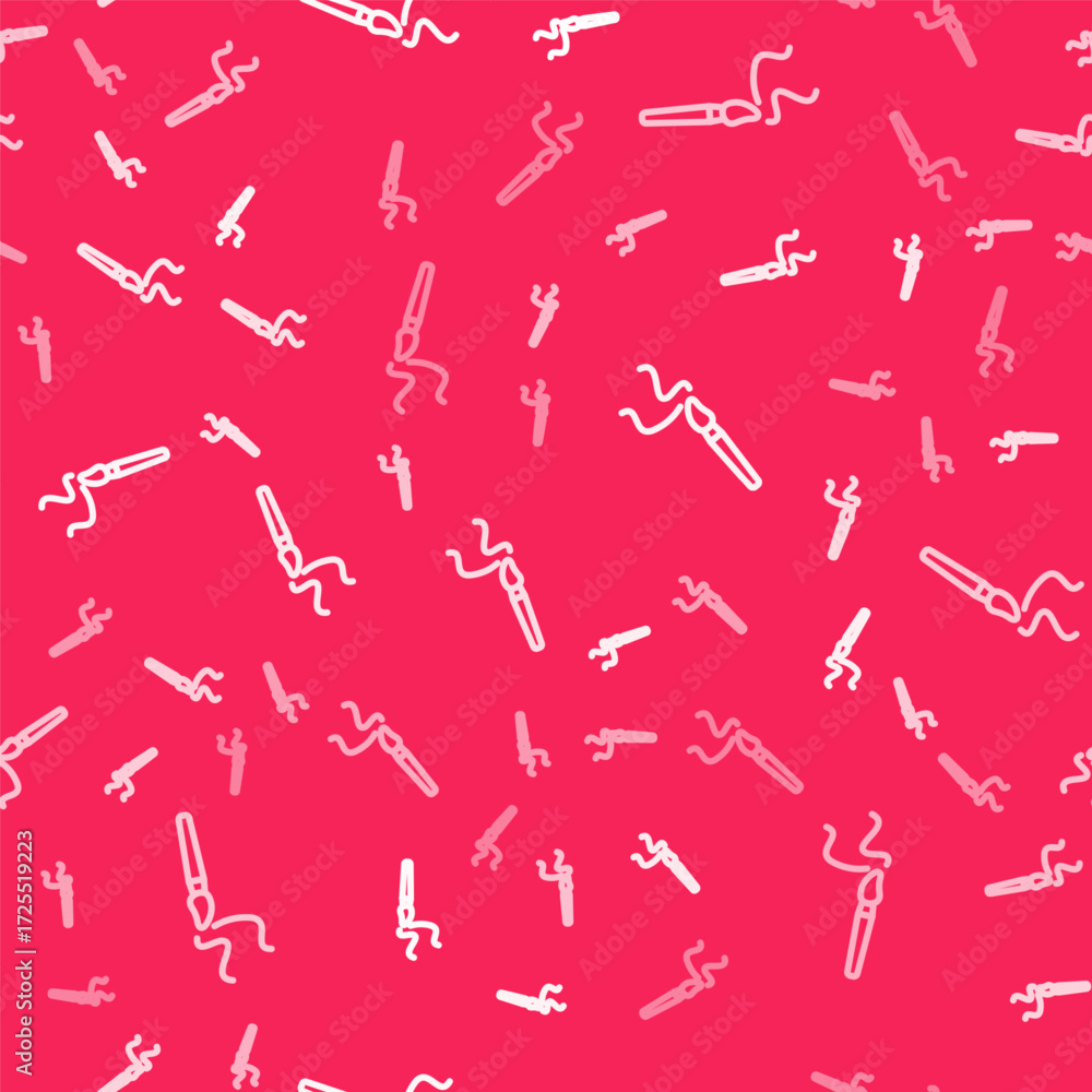 Poster white line paint brush icon isolated seamless pattern on red background. vector
