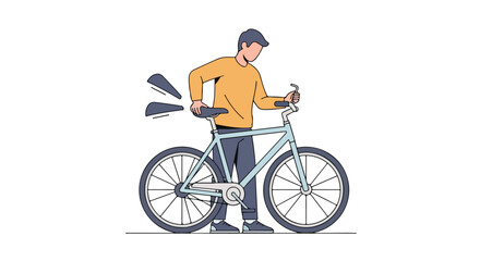 Man checking bicycle seat comfort before a ride, ensuring the bike is ready for an enjoyable trip, showcasing healthy lifestyle