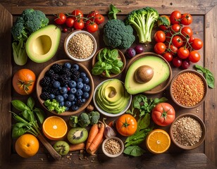 healthy food ingredients arranged artistically, fresh vegetables 