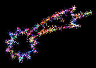 Kolorowe zimne ognie i fajerwerki układające się w kształt kolorowej Gwiazdy betlejemskiej na ciemnym tle. © Blue Pixel