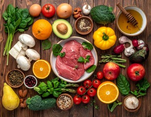healthy food ingredients arranged artistically, fresh vegetables 