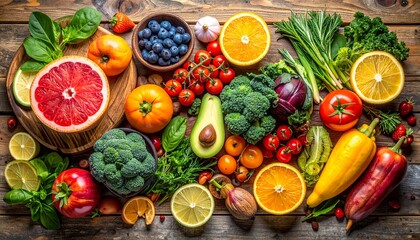 healthy food ingredients arranged artistically, fresh vegetables 
