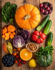 healthy food ingredients arranged artistically, fresh vegetables 
