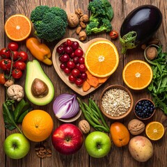 healthy food ingredients arranged artistically, fresh vegetables 