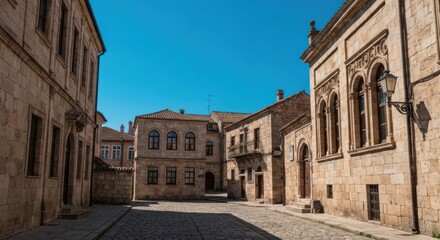 Obraz premium Sunny, narrow alleyway between aged stone buildings