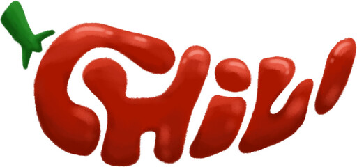 Red chili writing in green combined with red in the shape of chili vegetables with computer design