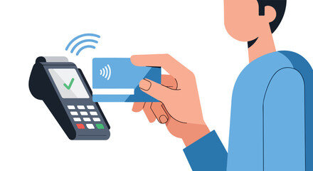 Contactless payment transaction illustrating modern financial technology usage and ease of use at retail point of sale terminals