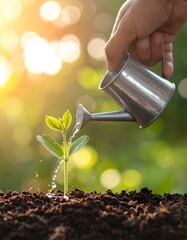 Young plant being watered