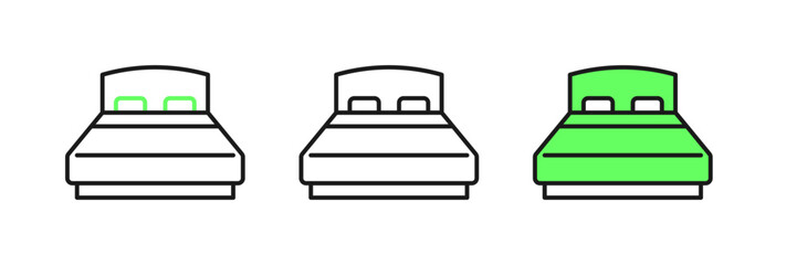 Set line Big bed for two or one person icon isolated on white background. Vector