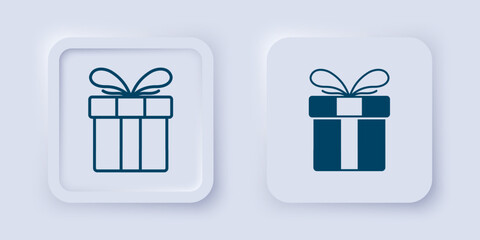 Filled and outline Gift box icon isolated on grey background. Merry Christmas and Happy New Year. Square button. Vector