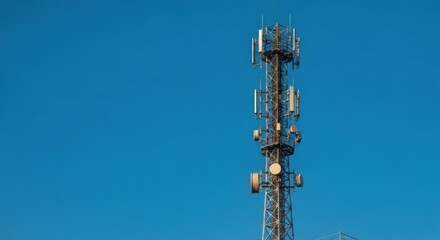 Telecommunication tower against a clear blue sky