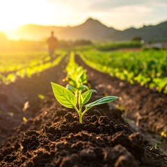 Young plants growing in rows