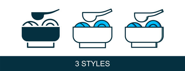 Filled outline Ramen soup bowl with noodles icon isolated on white background. Bowl of traditional asian noodle soup. Vector