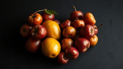 Beautiful yet poisonous fruits arranged in a heart shape reveal subtle cracks.