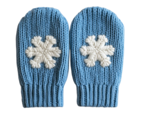Cozy Handcrafted Blue Mittens with Elegant White Snowflake Design Perfect for Winter Wear and Seasonal Activities on transparent background
